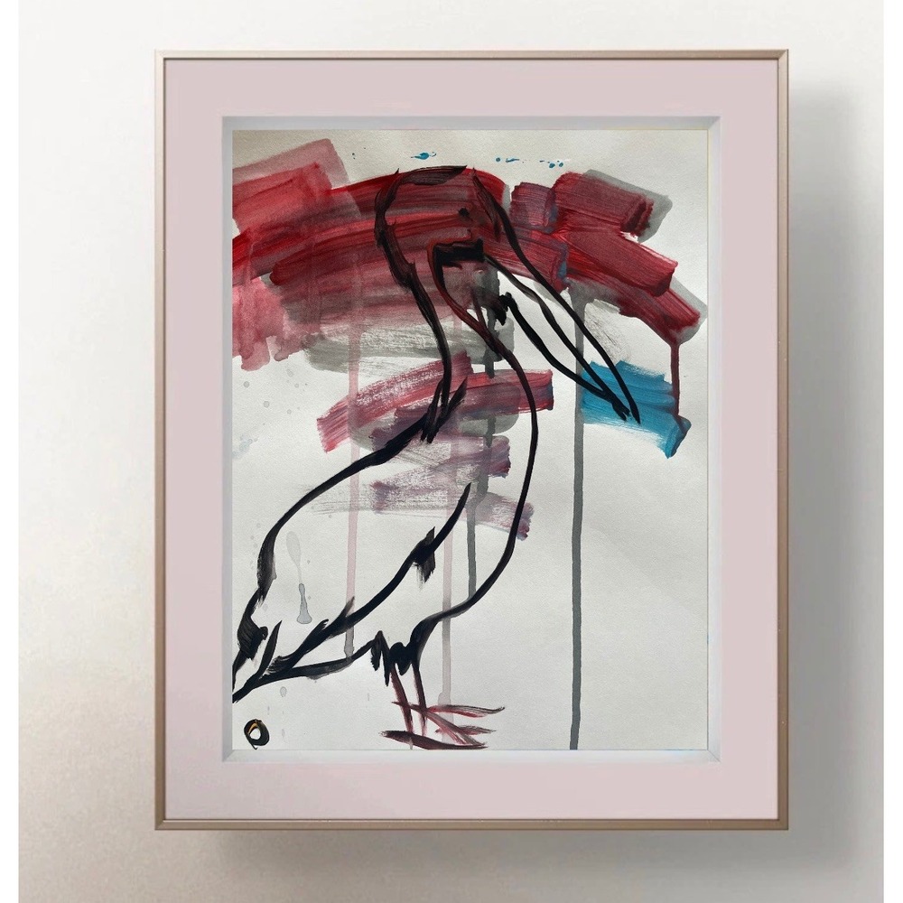Oman Original Neo Expressionism Pelican Abstract Bird Painting Fine Art 8.5x11